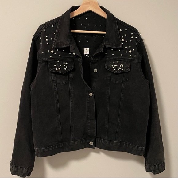 “Wifey” Floral Pearl Denim Jacket - Picture 2 of 2